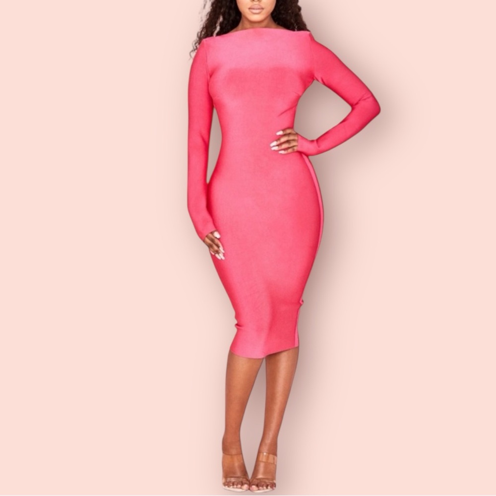 HOUSE OF CB Antonia Hot Pink Backless Bandage Dress